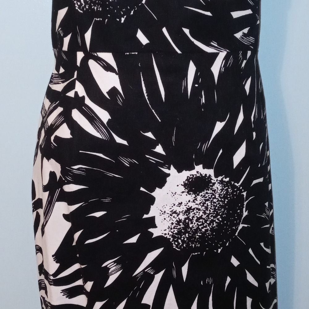Suzi Chin Dress Sleeveless Size 8 Black White Abstract Flowers - Picture 7 of 14